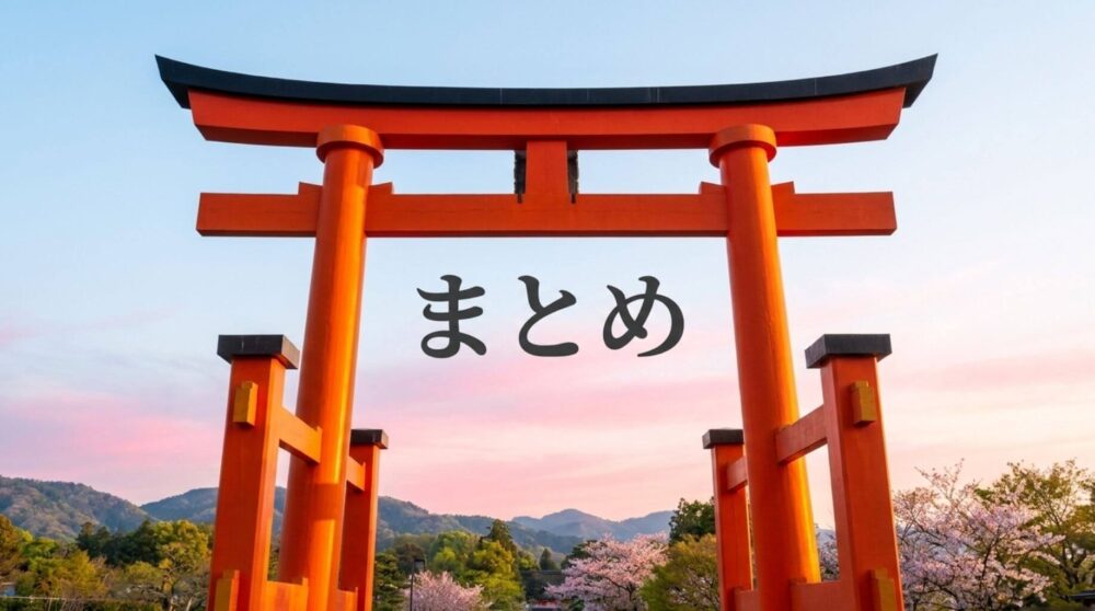 神社に夜呼ばれる意味と行動のまとめ画像（夕景の鳥居と桜）
