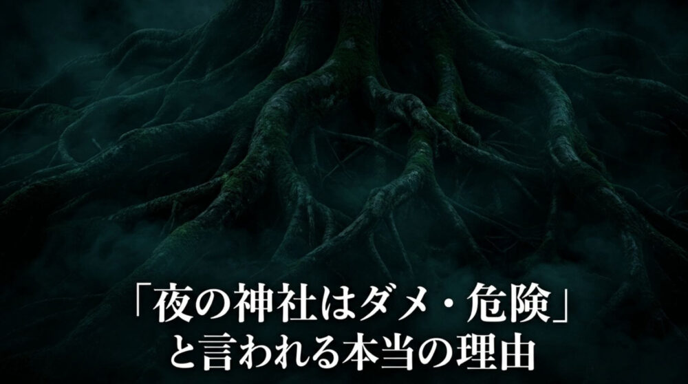 「夜の神社はダメ・危険」と言われる本当の理由を解説した、大木の根が広がるダークな雰囲気の画像