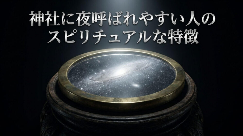 神社に夜呼ばれやすい人のスピリチュアルな特徴のアイキャッチ画像（暗闇の中の鏡に映る銀河）
