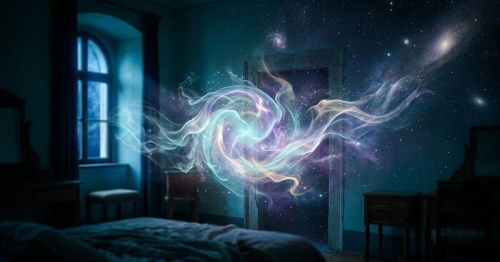 金縛りのスピリチュアルな意味を象徴する幻想的な光と宇宙のエネルギー